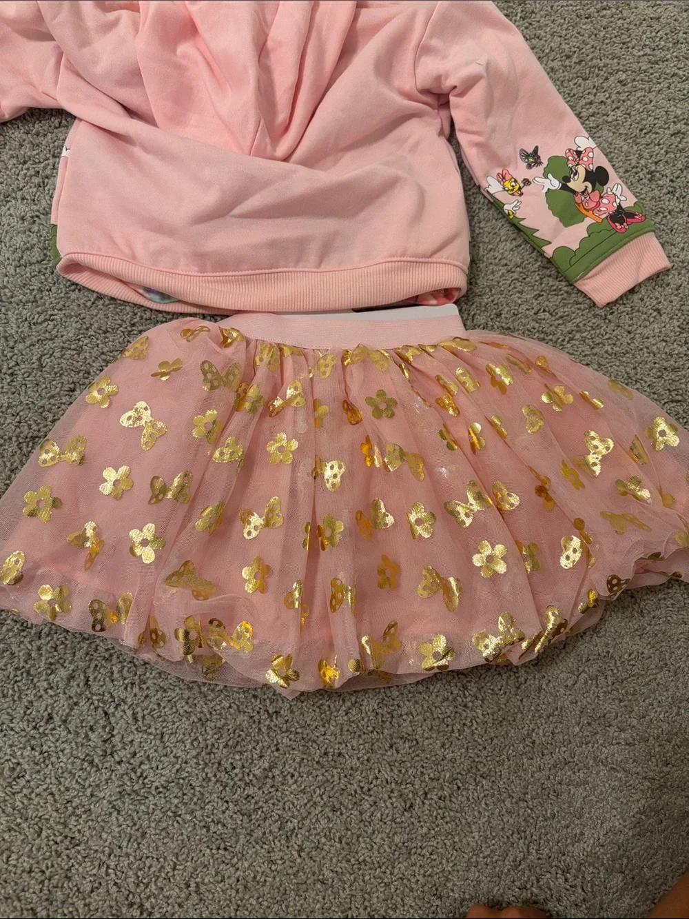 New! Disney Pink Minnie & Friends Hoodie with Gold Accent Tutu